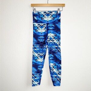 Aerie Feel Cool 7/8 Leggings Medium Support High Rise Blue Patterned Size Small